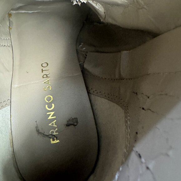 Taupe Suede Faux Leather Strap Wedge Boots Size 7 Franco Sarto - Picture 9 of 11